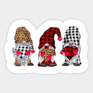 Three Gnomes  Holding Hearts Leopard Print Buffalo Plaid Valentines Day Shirt Sticker